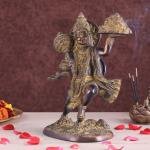 Vintage Brass Lord Hanuman Statue with Sanjeevani Mountain | 10.5" x 6.5" x 5" (26.7 x 16.5 x 12.7 cm) | 3.68 kg Sacred Art | Heritage Collection